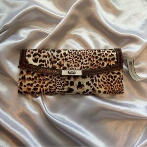 Vintage Leopard Print Wallet with Brown Trim